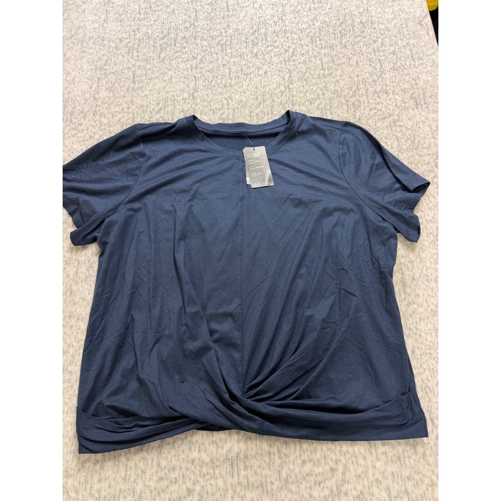 Ideology Performance Womens 2X Navy Blue Twist Front Rapidry T-Shirt UPF 30+ NEW